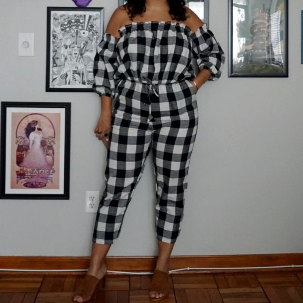 Free People Gingham Jumpsuit - Size Large